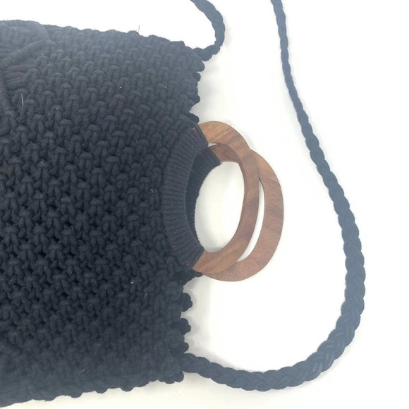 Danielle Nicole Macrame Fringe Tassel Wooden Handle Crossbody Bag in Black - Picture 4 of 10